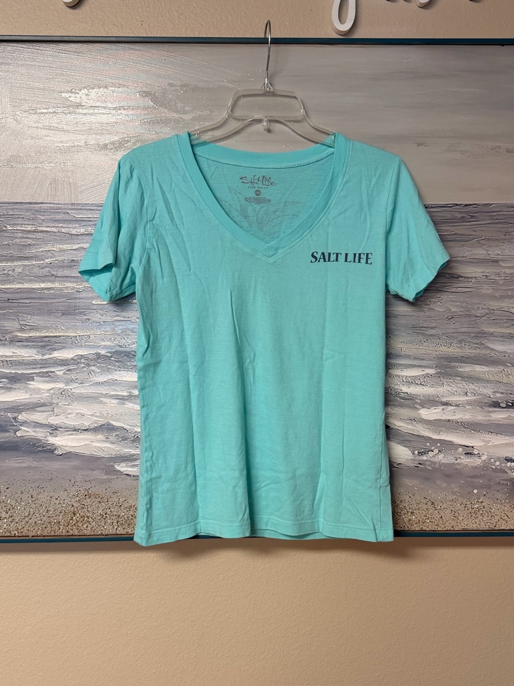 Salt Life Women’s Size Large Aqua V-Neck with Chest Logo T-Shirt